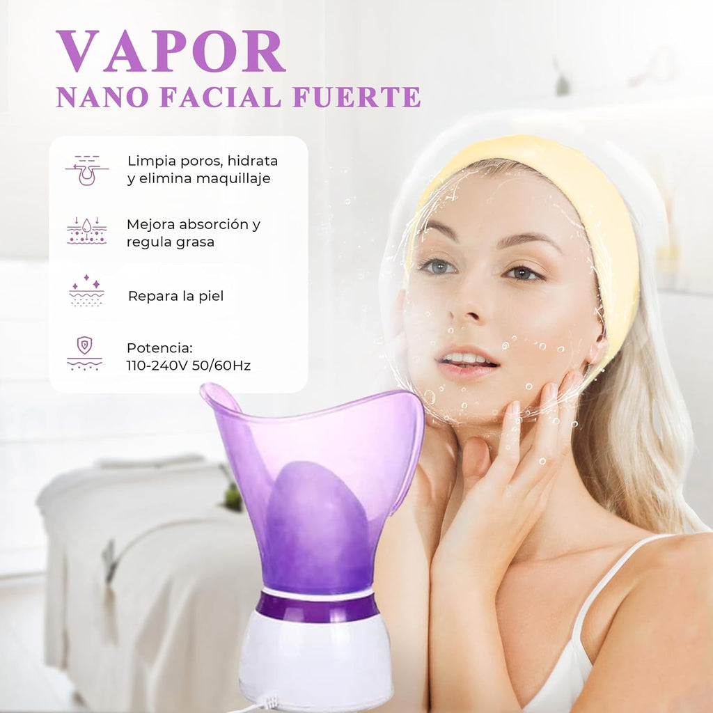Vaporizador Facial Y Humidificador 100W, Kit Eliminación Espinillas, Uso Doméstico, Enchufe UE/EE.UU (Púrpura)