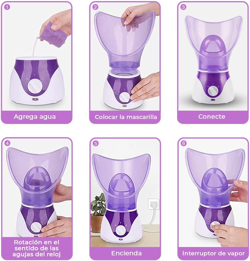 Vaporizador Facial Y Humidificador 100W, Kit Eliminación Espinillas, Uso Doméstico, Enchufe UE/EE.UU (Púrpura)