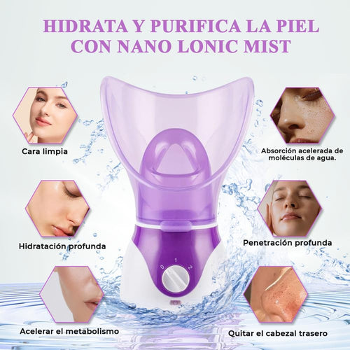 Vaporizador Facial Y Humidificador 100W, Kit Eliminación Espinillas, Uso Doméstico, Enchufe UE/EE.UU (Púrpura)
