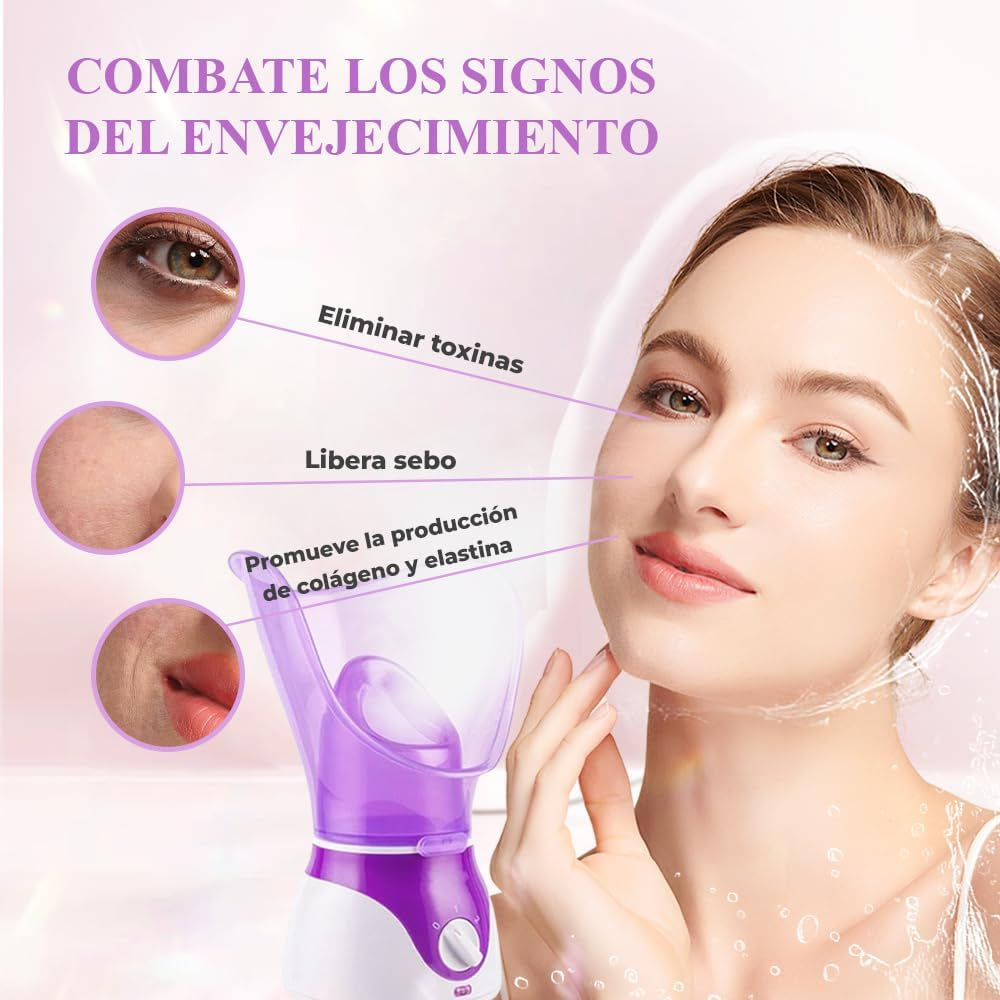 Vaporizador Facial Y Humidificador 100W, Kit Eliminación Espinillas, Uso Doméstico, Enchufe UE/EE.UU (Púrpura)