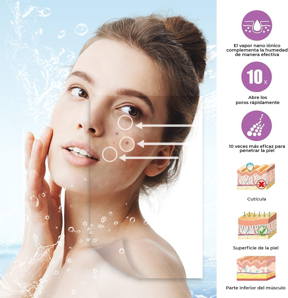 Vaporizador Facial Y Humidificador 100W, Kit Eliminación Espinillas, Uso Doméstico, Enchufe UE/EE.UU (Púrpura)